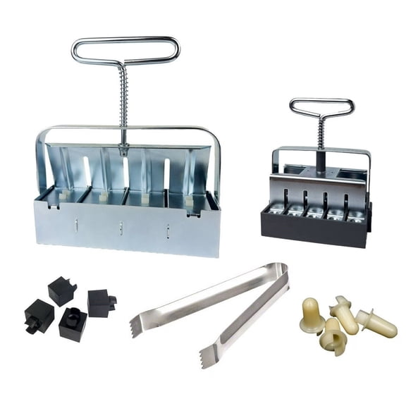 Ladbrooke Soil Block Maker 5-Pc. Essentials Set includes Mini 4, Micro 20, Cubic Inserts, 7/8" Dowel Pins, and 3/8" Seed Pins, Made in England