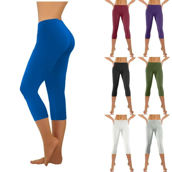 Fartey Capri Yoga Leggings for Women Tummy Control Stretch Legging Elastic Waist Knee Length Capris Skinny Workout Running Pants Gray L