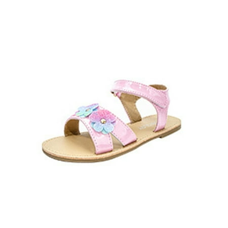 

Welliumy Girl Flat Sandals Beach Princess Shoes Ankle Strap Dress Sandal Wedding School Lightweight Summer Pink 10.5C