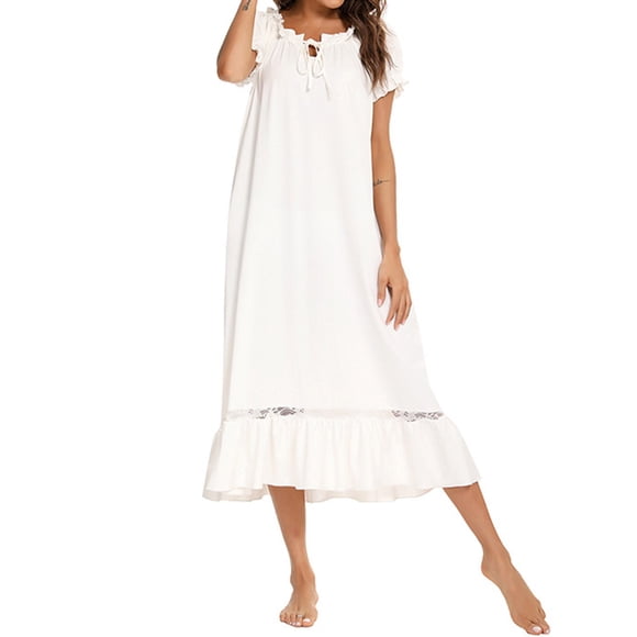 Timegard Long Night Gowns for Women Short Sleeve Scoop Neck Sleepwear Casual Loose Comfy Home Dress
