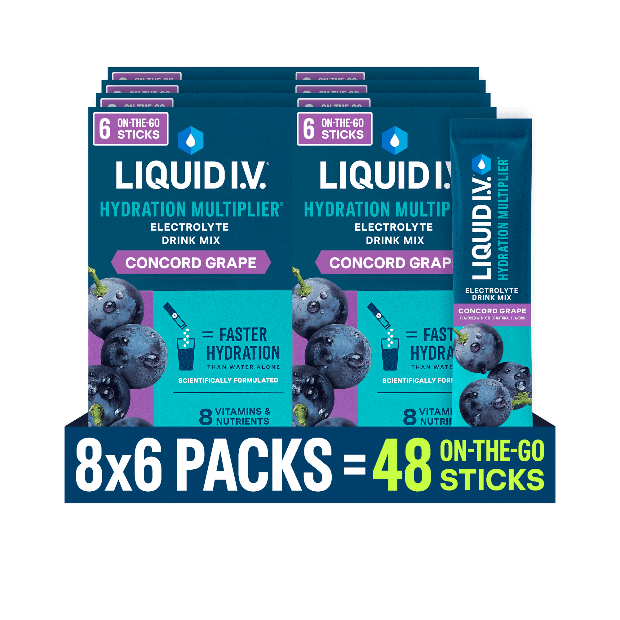 (8 pack) Liquid I.V.® Concord Grape Hydration Multiplier® Powdered Electrolyte Drink Mix, 6 Count Packets