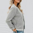 thumbnail image 6 of Women's Fleece Jacket Full Zip Long Sleeve Casual Warm Bomber Coats Solid Color Winter Fall Outerwear (M, Gray 01), 6 of 6