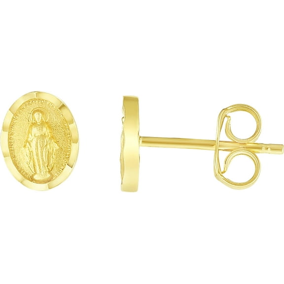 Floreo 14k Yellow Gold 7.5mm Virgin Mary Stud Earrings