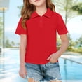 thumbnail image 2 of YOUYEDIAN Girls Short Sleeve Polo Shirt Kids Collared Button Down School Uniform T Shirt Casual Golf Athletic Tops (Red, 9-10 Years), 2 of 5