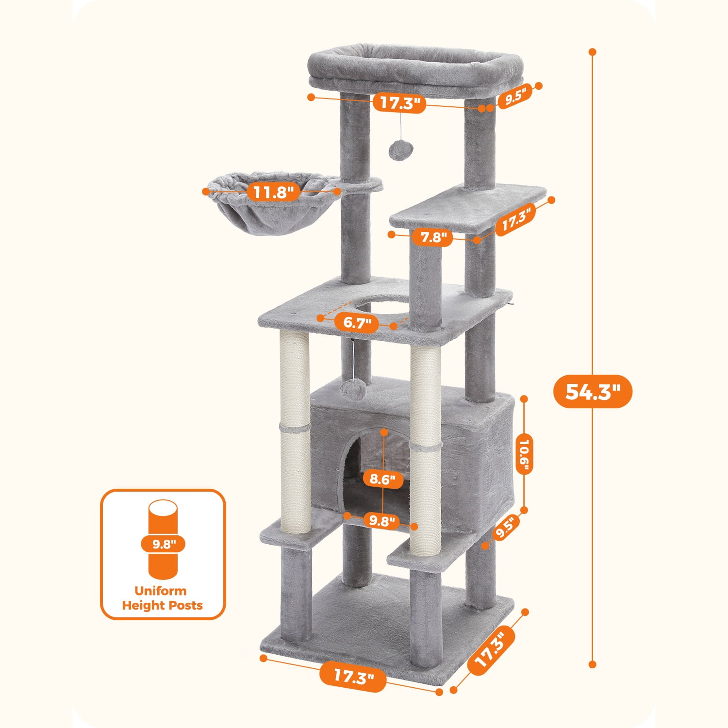 Pefilos 54" Cat Tree House for Indoor Cats, Cute Sisal Rope Cat Condo Plush Cat Climb Tree Cat Tree Tower for Large Cat, Gray Pefilos 54" Cat Tree House for Indoor Cats, Cute Sisal Rope Cat Condo Plush Cat Climb Tree Cat Tree Tower for Large Cat, Gray