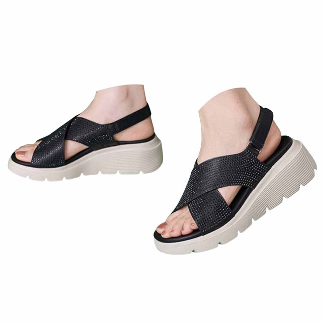 IUJSOY Sandales pour Femmes à Plateforme Compensée Chaussures de Marche Confort Assise Plantaire à Brides Croisées Chaussures de Plage