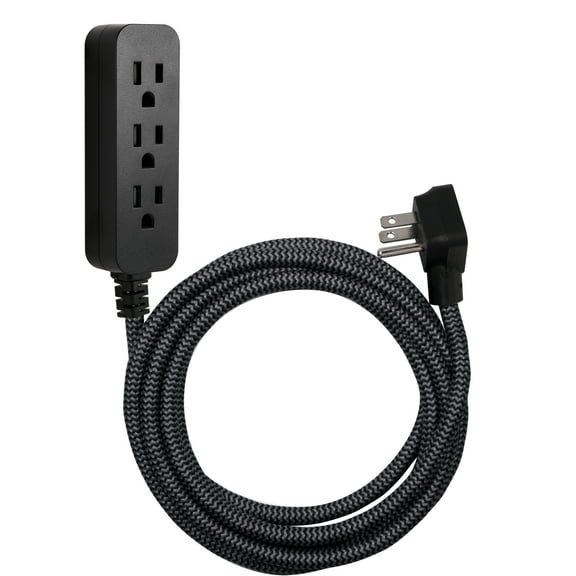 Cordinate Designer Extension Cord, 3-Outlet 10-Foot Cord, Black, Indoor, 42024