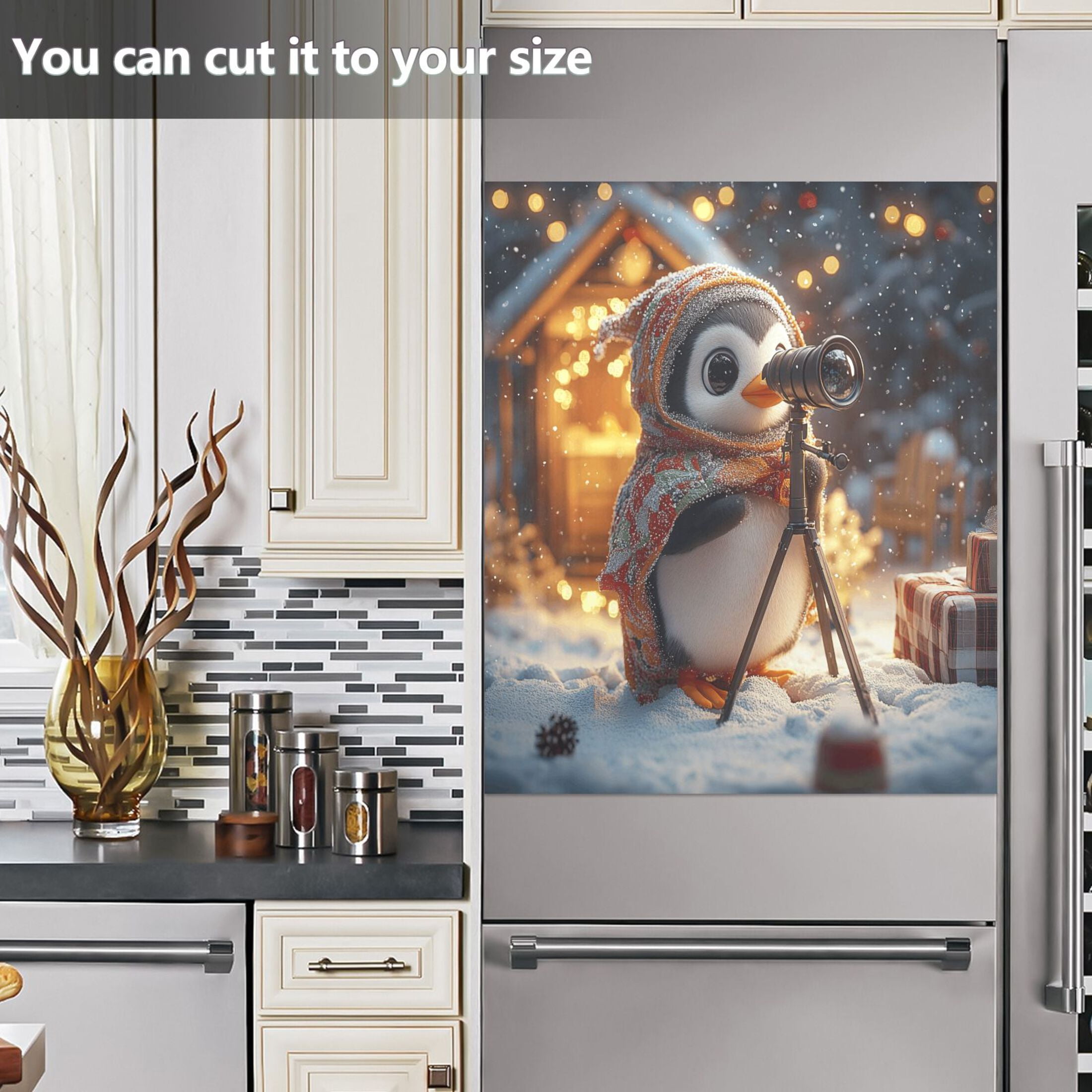 Haosy Dishwasher Magnet Cover Magnetic Fridge Door Cover Home Kitchen Decor Cute Penguin and Telescopes 23"x 26"
