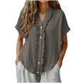 thumbnail image 3 of QNANSPI Short Sleeve Shirts for Women, Womens Casual Tops, Women's Summer V Neck Short Sleeve Top Solid Color Adjustable Strap Button Lace Detail Casual Daily Blouse, 3 of 7