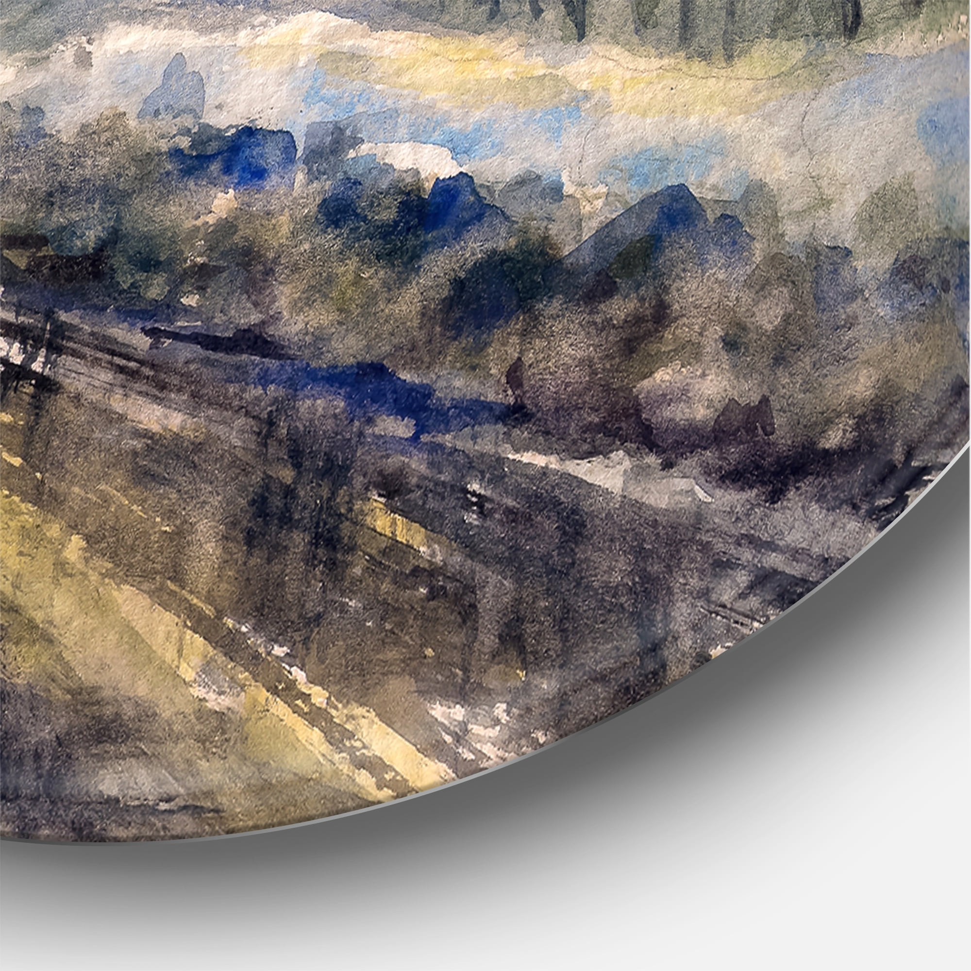 Designart 'Road Under Bright Sunset With Winter Landscape' Traditional Circle Metal Wall Art 29x29 - Disc of 29