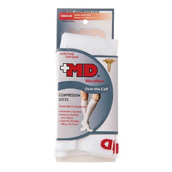 Md Microfiber Over The Calf Compression Socks White, Medium - 1 Pr