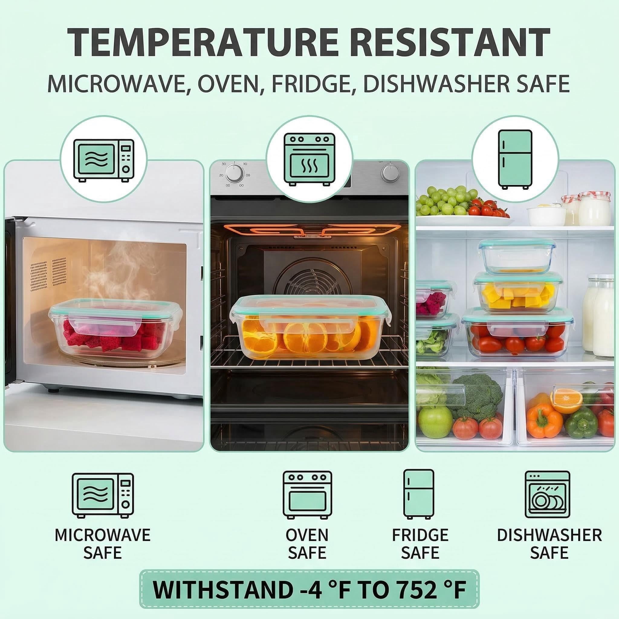 8 Pack Glass Food Storage Containers, Meal Prep, Airtight Bento Boxes with Leak Proof Locking Lids, for Microwave, Lunch Boxes, Oven, Freezer And Dishwasher, BPA Free with free labels&marker pen