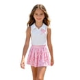 thumbnail image 2 of Kids Girls 2-Piece Casual Set Bow Sleeveless Polo & Striped Skirt Comfortable Outfit for Beach, School & Daily Wear White 6-7 Years, 2 of 7
