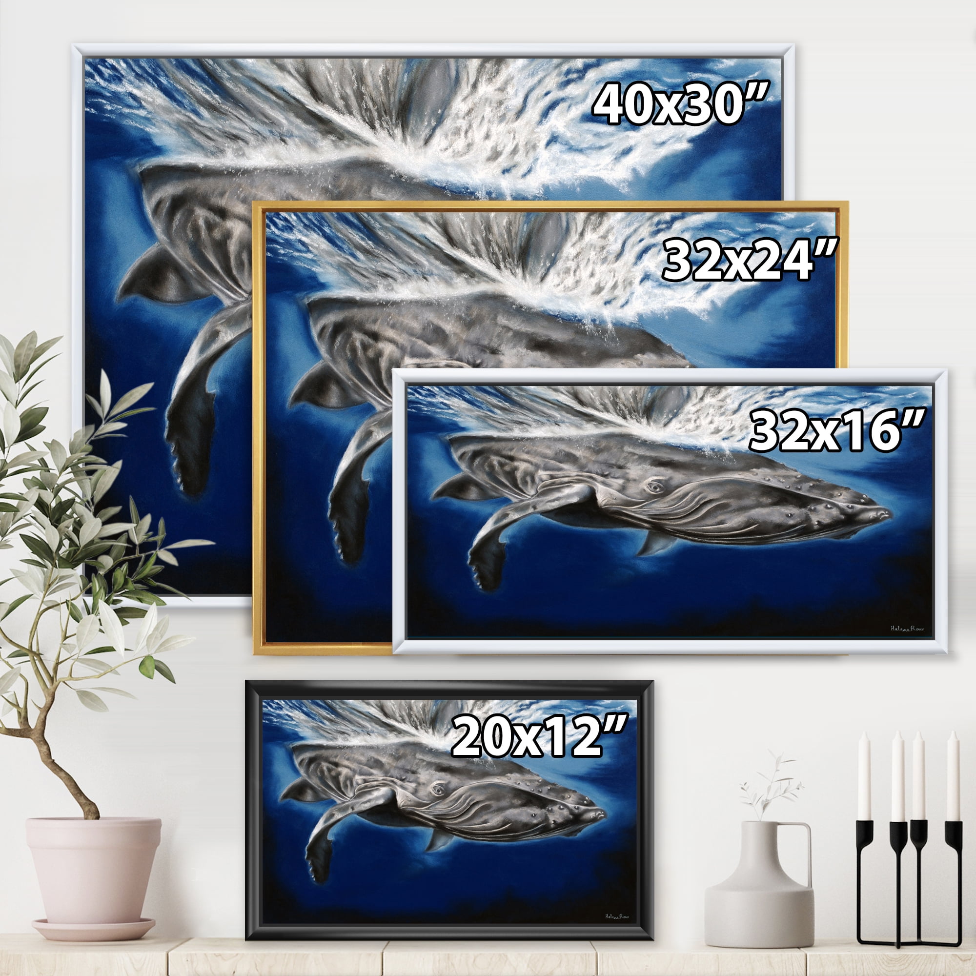Designart 'Close Up Portrait Of A Humpback Whale' Nautical & Coastal Framed Canvas Wall Art Print