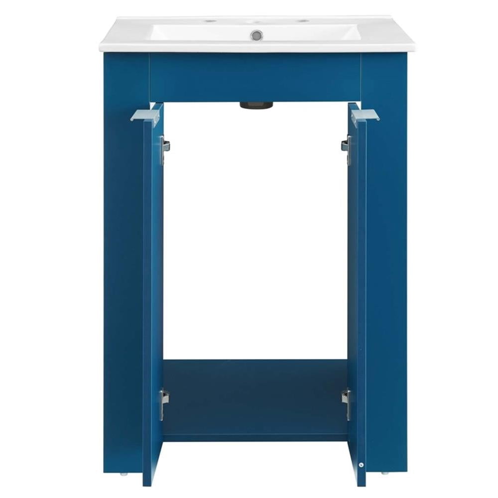 Modway Maybelle Modern Wood/Ceramic Bathroom Vanity in Navy/White