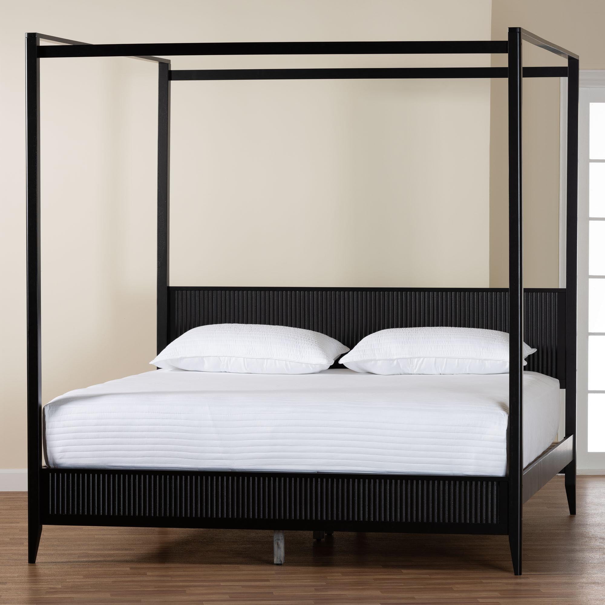 Baxton Studio Primrose Mid-Century Canopy Bed, King, Black