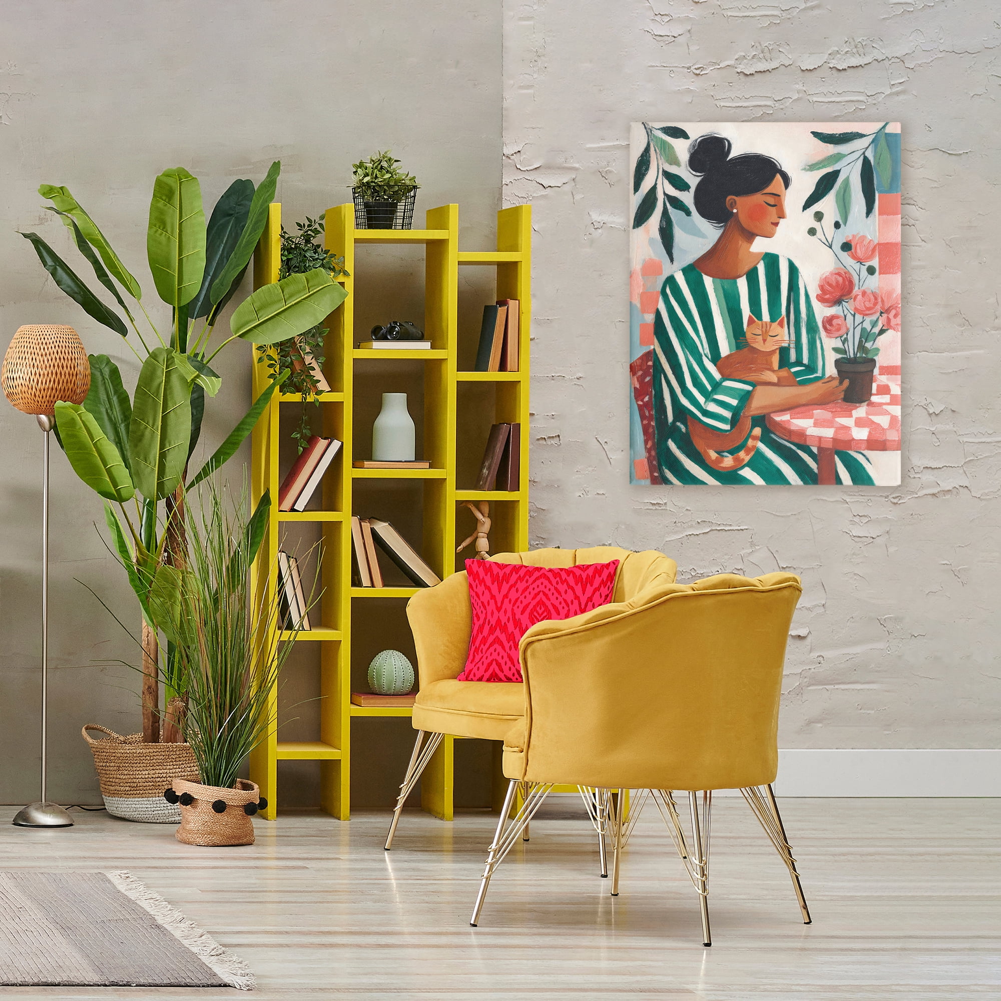 Stupell Industries Cat Lady in Striped Dress Canvas Wall Art, design by Sisi and Seb