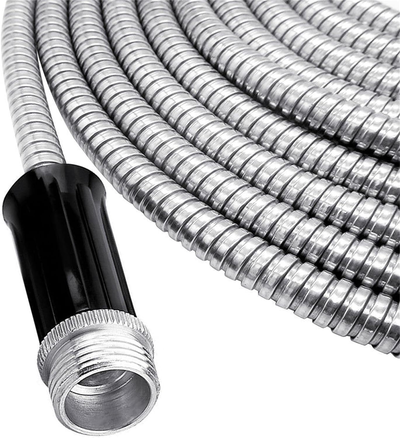 OTTULUR 304 Stainless Steel Garden Hose, Lightweight Metal Hose with Free Nozzle, Guaranteed Flexible and Kink Free (50FT)