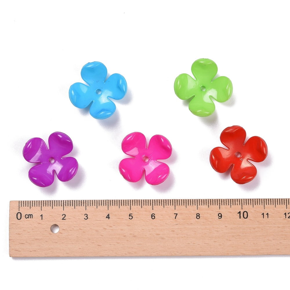500gs Opaque Acrylic Flower Bead Caps 4-petal Mixed color 26x10.5mm Hole: 2.4mm about 405pcs/500g