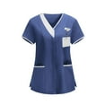 thumbnail image 1 of Craaazy Plus Size Women's Solid Color Nursing Scrub T-shirts with Contrast V-Neck and Multi Pockets for Medical Work Gift, 1 of 6