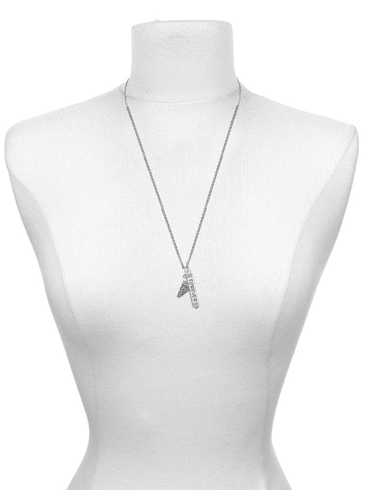 Delight Jewelry Silvertone 3-D Resin Vanilla Ice Cream Cone with Crystals Silvertone Sisters Best Friends Forever Bar Charm Necklace, 23"