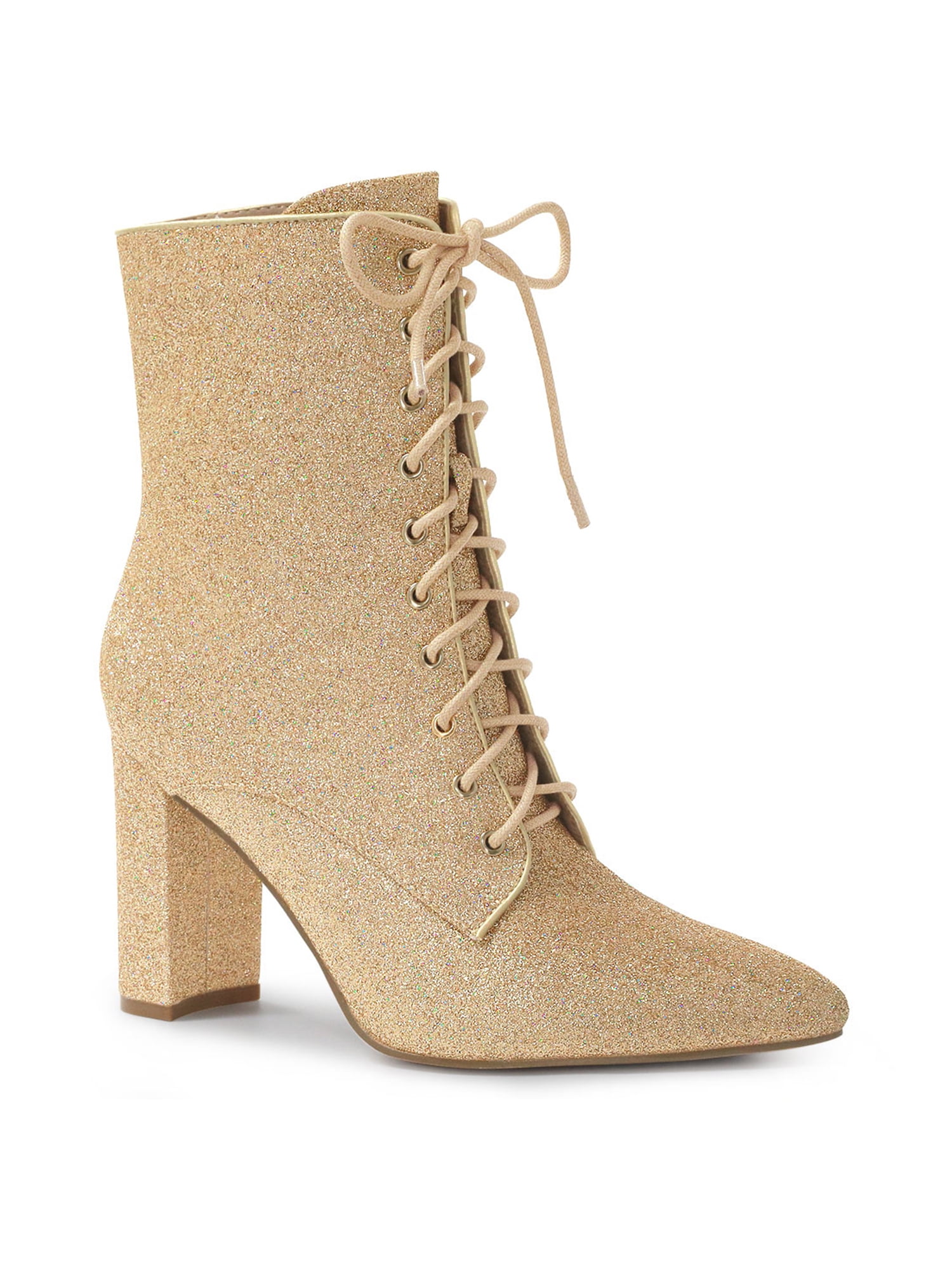 Allegra K Women's Pointy Toe Block Heel Glitter Ankle Boots