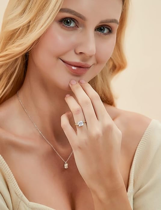 Yomhary 2CT 925 Sterling Silver Engagement Rings for Women ,Princess Cut Cubic Zirconia ,Gold,Size 8