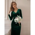 thumbnail image 4 of LAICAIW Robe Maxi de Cocktail Élégante en Velours Sirène à Manches Longues et Col en V pour Femmes Soirée, 4 of 6