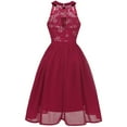 thumbnail image 3 of IBTOM CASTLE Women Vintage Floral Lace Chiffon Sleeveless Pleated Halter Short Bridesmaid Dress A Line Swing Party Cocktail Dress M Wine Red, 3 of 7