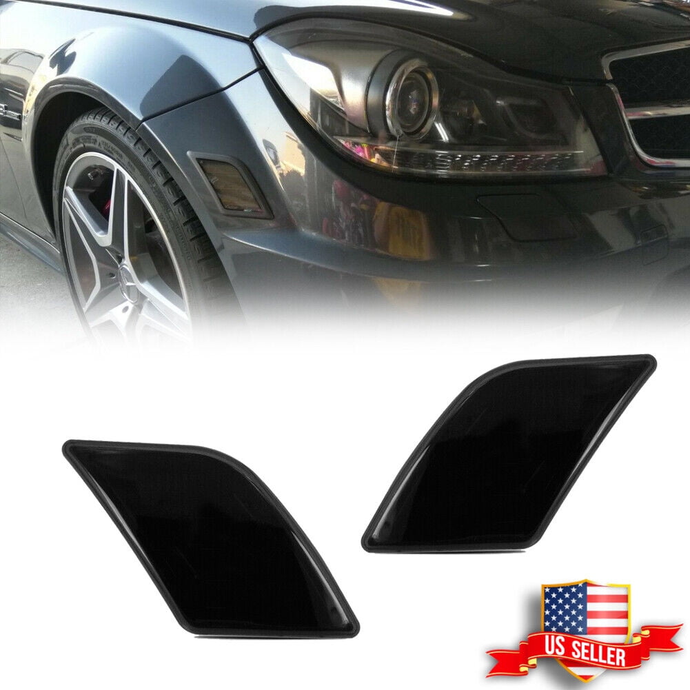 IJDMTOY Black-Out Smoke Front Bumper Side Marker Lights For 2008-2011 Mercedes C-Class W204 & C63 AMG - OEM Spec