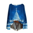 thumbnail image 5 of yardsong Christmas Sweater Tops for Women - Imitation Knitted Shirts Boat Neck Long Sleeve Xmas Tree Graphic Holiday Pullover Blue,L, 5 of 5