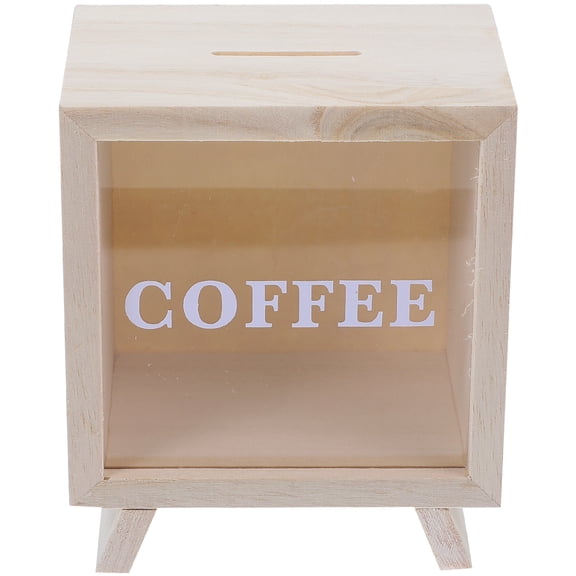 LOLIPPYY Light Yellow Wood Piggy Bank Desktop Decoration 1Set