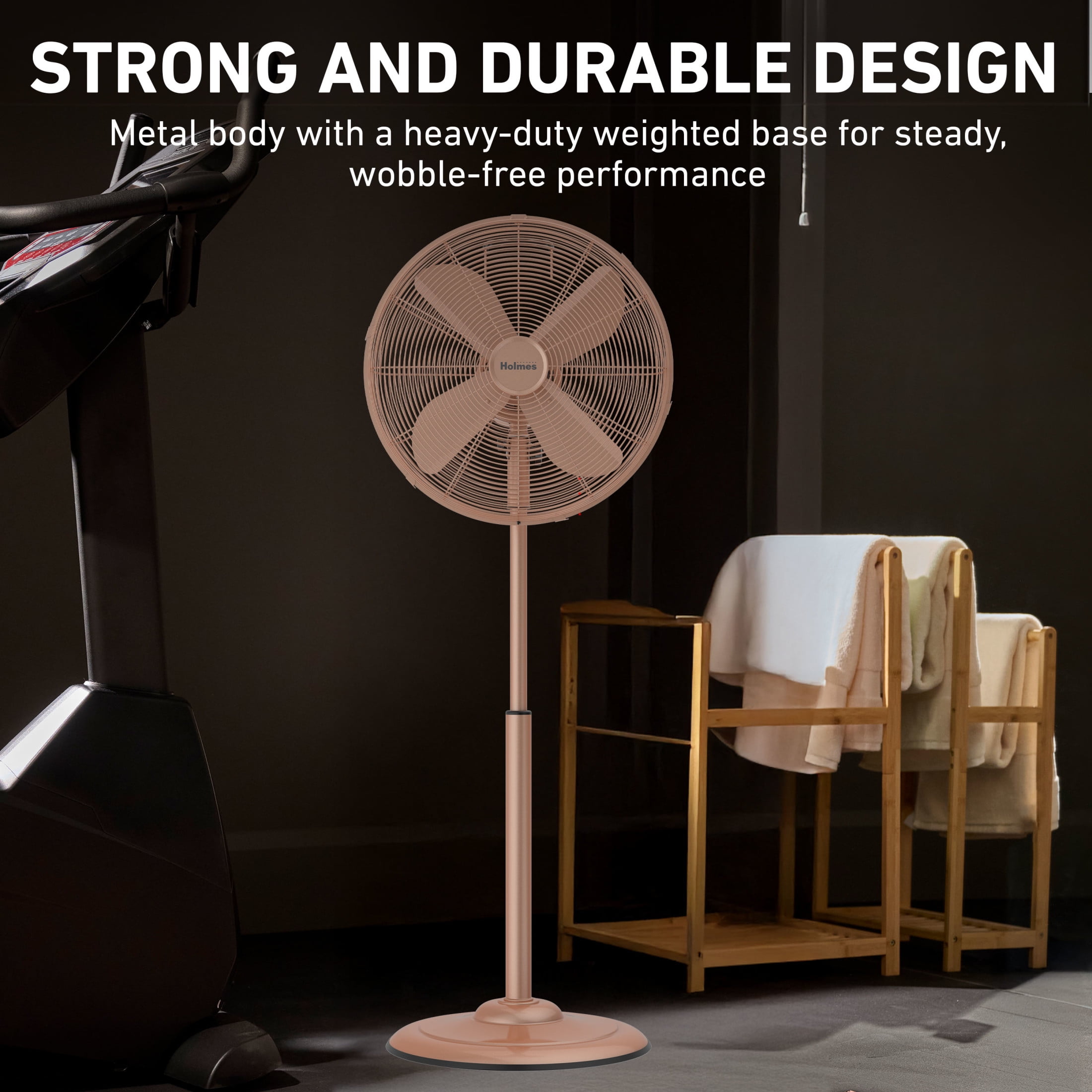 Holmes 16 Inch Oscillating Stand Fan 3 Speed Tilt Head Pedestal Brushed Copper