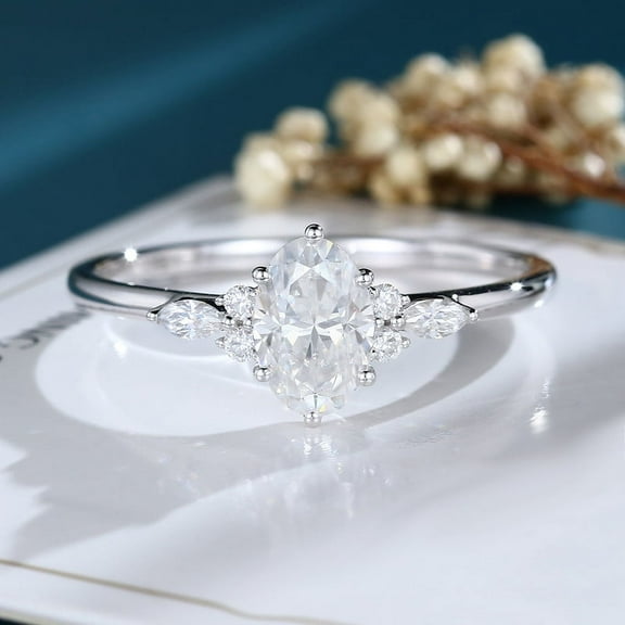 Silvago Jewel 1.8 Ct Oval Cut Lab Created Simulated Diamond - 14K White Gold Plated Rings - Solo Stone Wedding Diamond Rings for Women's - Causal Daily Wear Rings For Women's Gifts - Promise Gifts