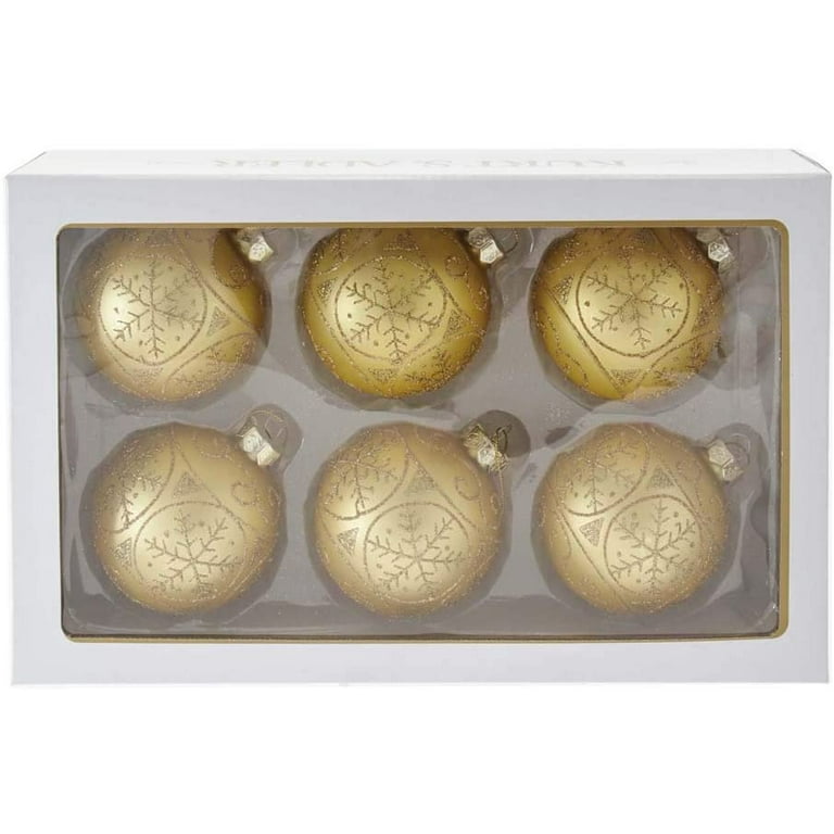 Kurt Adler Set Of 6 Gold Glass Ornaments,Christmas