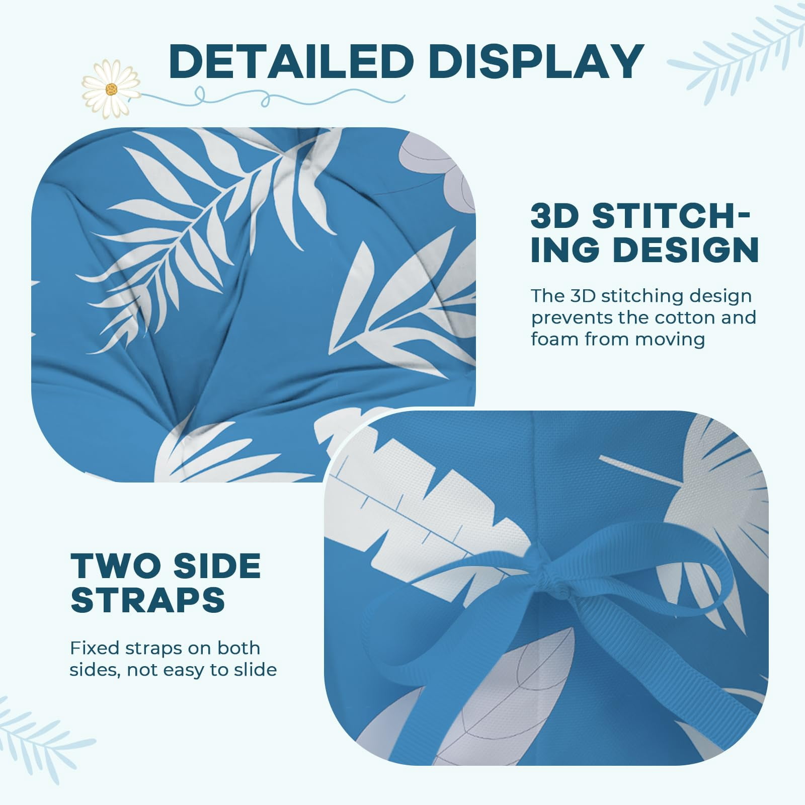 Waterproof Egg Chair Cushion Replacement Outdoor Hanging Egg Chair Cushion 47x35x7 Inches Thicken Couch Cushions with Ties, Blue Enchantress