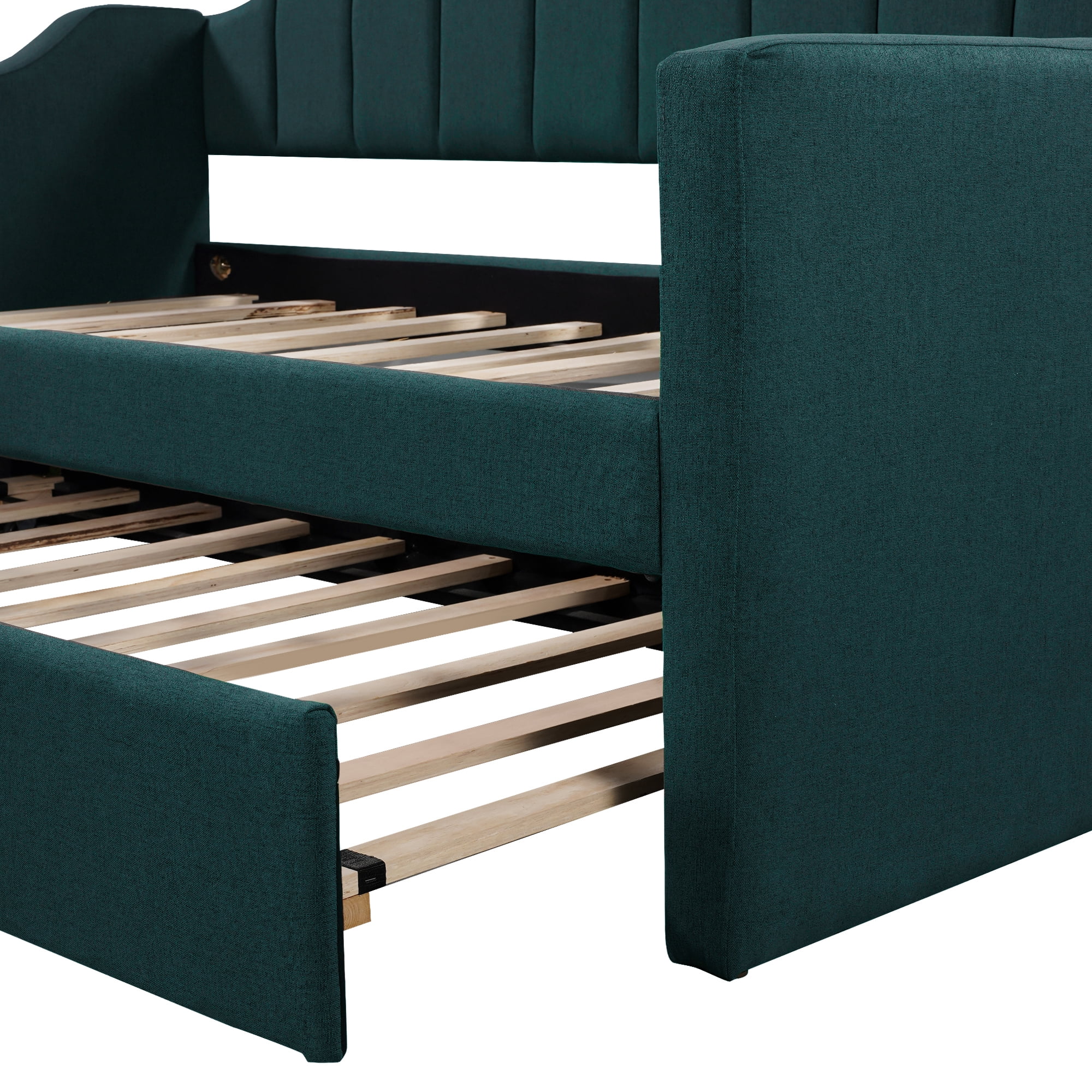 Euroco Modern Fabric Upholstered Twin Daybed with Trundle for Kids Teens Bedroom, Green