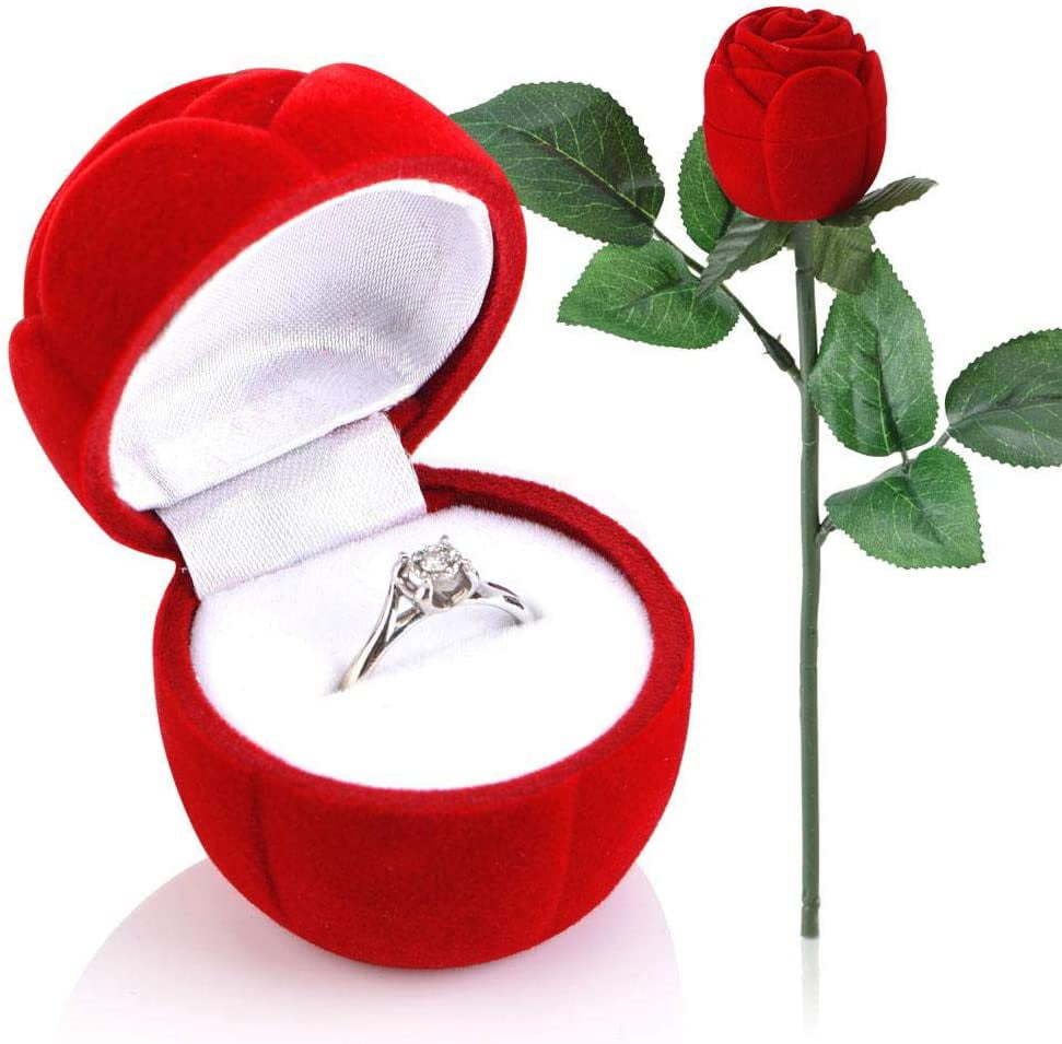 Red Velvet Rose Ring Boxes 1 rose ring Box with stem Whole Sale Price £4.90 