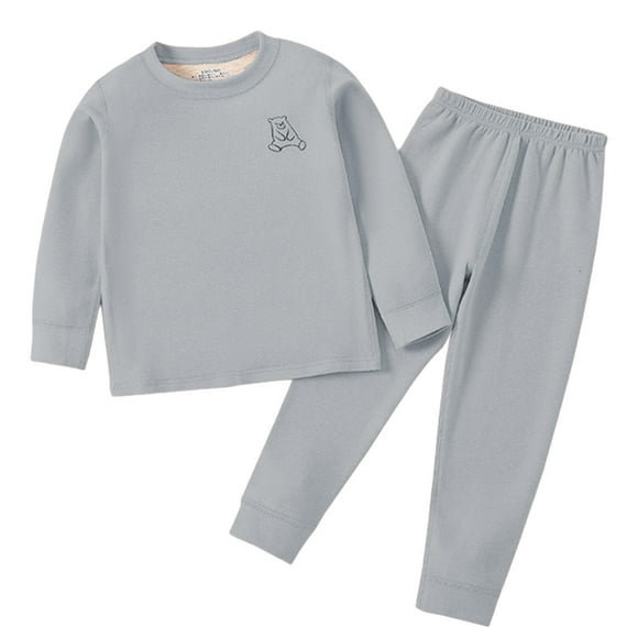 Zwiiyzr 1-12 Years Kids Baby Thermal Underwear Long Johns for Boys Girls Base Layer Toddler Thermal Set Soft Gray