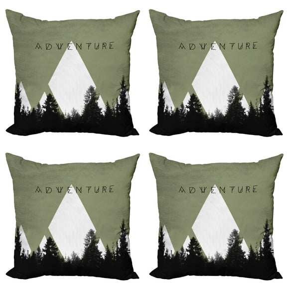 Ambesonne Adventure Throw Pillow Cover 4 Pack, Forest Halftone Style, 20", Army Green Black White