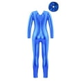 thumbnail image 2 of inlzdz Girls Metallic Full Body Unitard Long Sleeve Holographic Dance Gymnastic Skating Bodysuit Royal Blue 8, 2 of 6