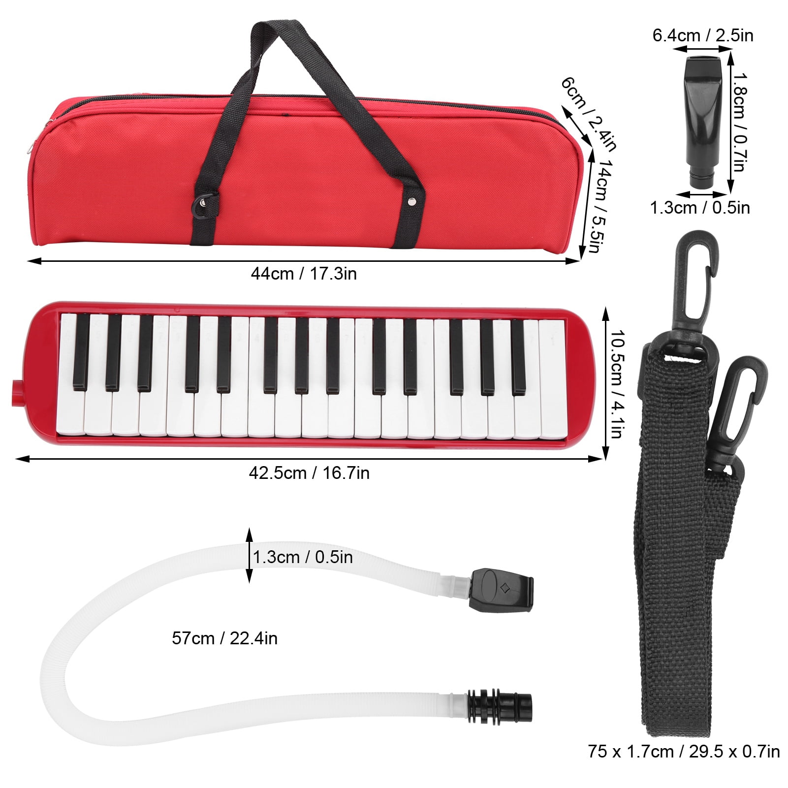 32 Piano Keys Melodica Musical Education Instrument, Piano Keyboard Harmonica Wind Musical Instrument with Portable Carrying Bag for Beginners[Red]