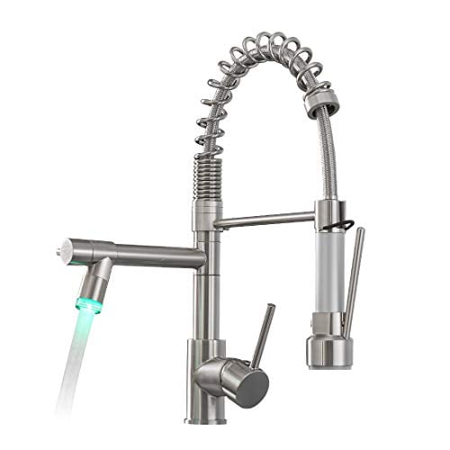 Aimadi Commercial Pull Down Kitchen Faucet Sprayer With Led Light Brushed Nickel Walmart Com Walmart Com
