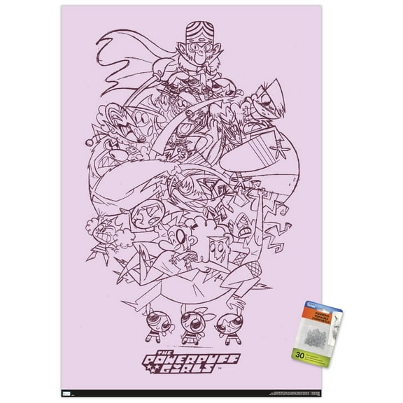 The Powerpuff Girls - Group Sketch Wall Poster with Pushpins, 22.375" x 34"