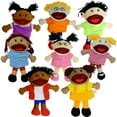thumbnail image 1 of Paquete de 8 marionetas de mano para niños, multiculturales con boca móvil, 1 of 9