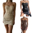 thumbnail image 7 of Douhoow Women PU Leather Strapless Bodycon Dress Off Shoulder Tube Top Corset Mini Dress Party Clubwear, 7 of 7