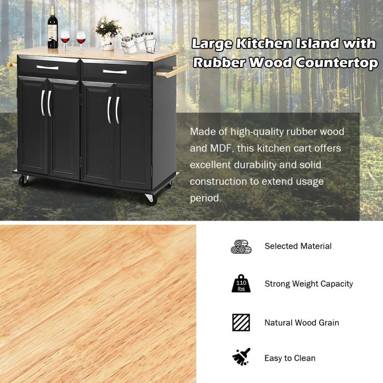 Finihen Rolling Storage Cabinet Cart, Kitchen Island Cart, Wood Top Rolling Kitchen Trolley Island Cart Storage Cabinet, for Kitchen, Dining Room, Black Finihen Rolling Storage Cabinet Cart, Kitchen Island Cart, Wood Top Rolling Kitchen Trolley Island Cart Storage Cabinet, for Kitchen, Dining Room, Black