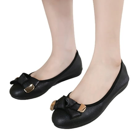 QYZEU White Walking Shoes Women Women Sandals High Wedge Ladies Large Size Single Shoes Simple Pure Colour Bowknot Rhinestone Low Heel Flat Bottom Shoes Womens Black 40