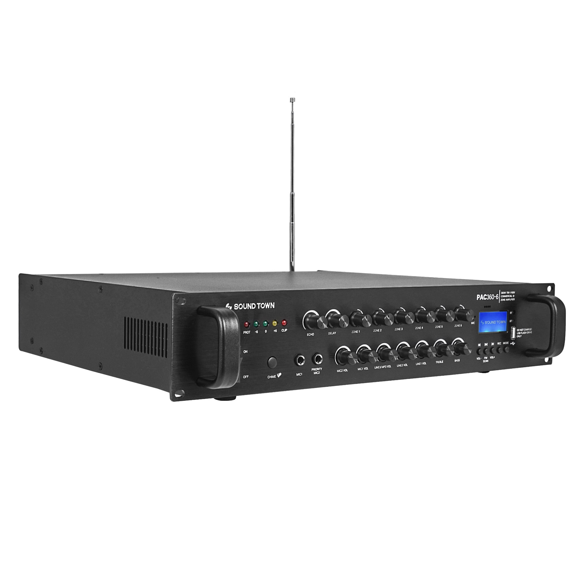 Sound Town Commercial Restaurant Bluetooth Amplifier + Surface-Mount Speaker Set, with One 6-Zone 70V/100V Amplifier with Bluetooth, 12 x 6.5-Inch Surface-Mount Speakers, White (PAC360X12TV6W)