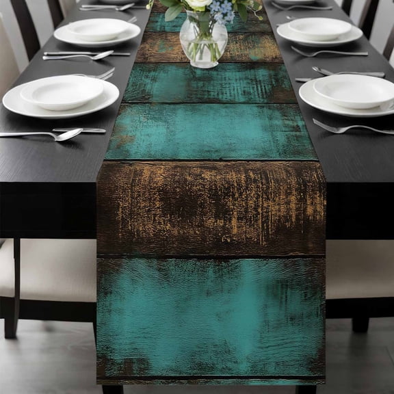 Vintage Teal Stripe Table Runner 72 Inches Long, Farmhouse Shabby Turquoise Kitchen Coffee Dining Table Decoration for Home Party Birthday Wedding Home Decor 16x72 Inches